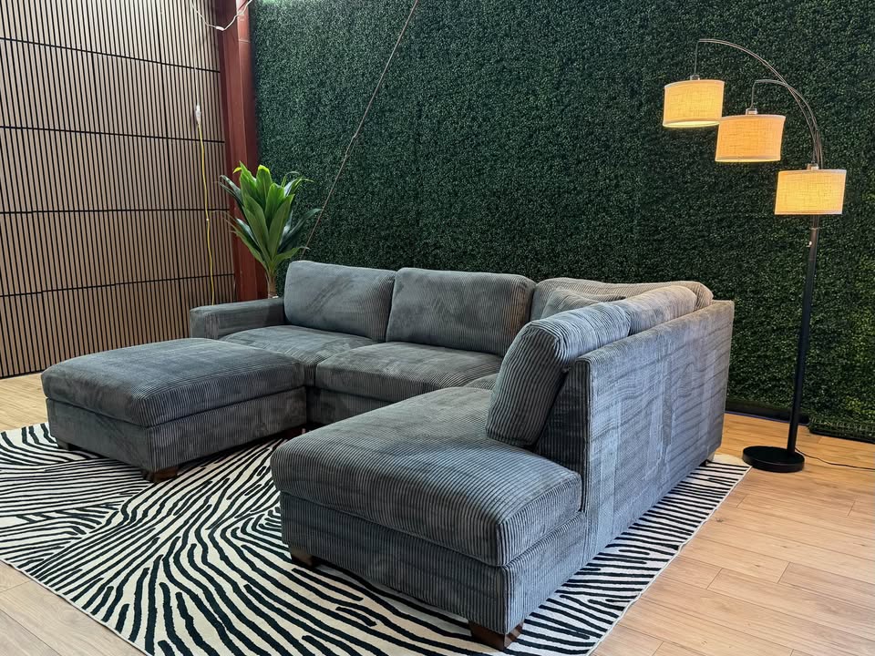 Thomasville Artesia Corduroy Fabric Sectional with Ottoman