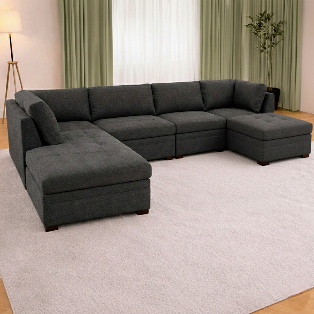 THOMASVILLE TISDALE Modular Sectional 6-Piece with Storage Ottoman