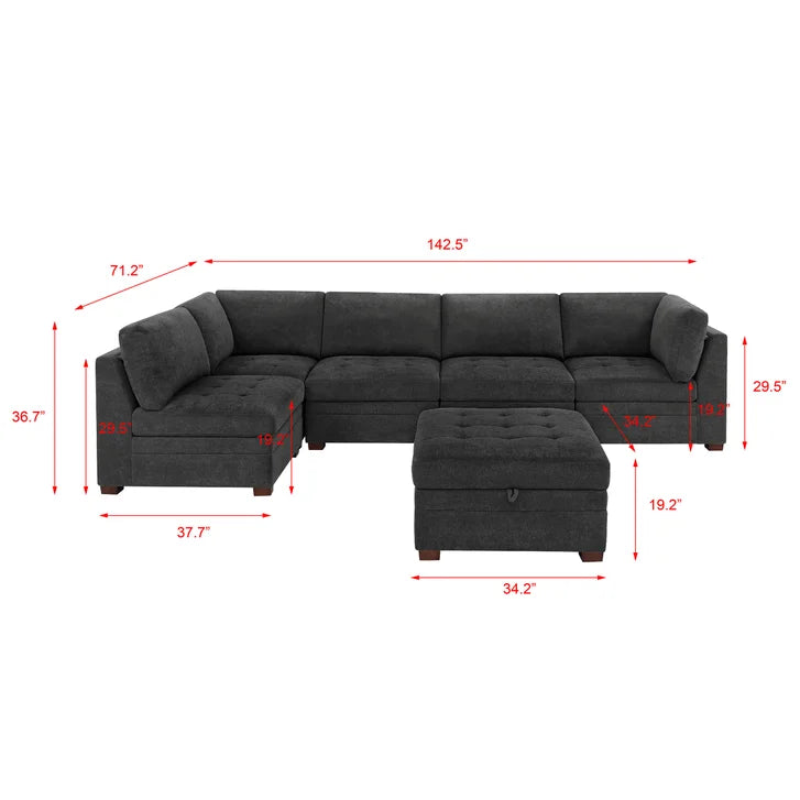 THOMASVILLE TISDALE Modular Sectional 6-Piece with Storage Ottoman