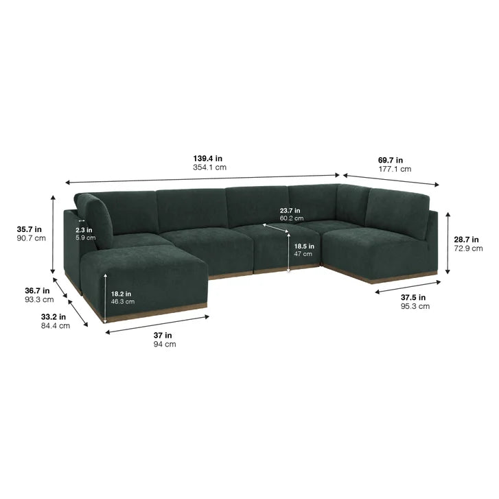 HENREDON MURPHY Fabric 6-Piece Modular Sectional with Ottoman