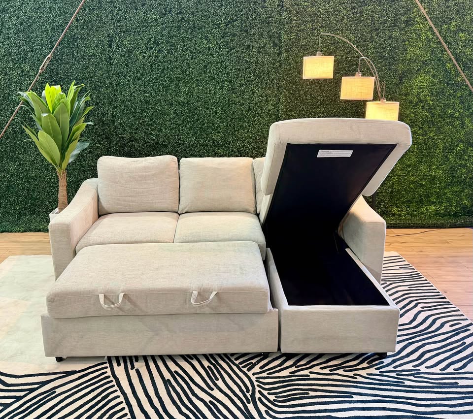 Coddle Luke Sleeper Sofa with Reversible Chaise e Storage – Beige