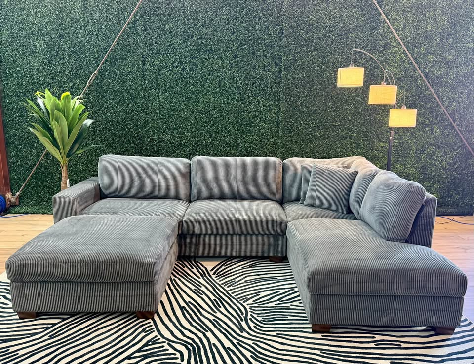 Thomasville Artesia Corduroy Fabric Sectional with Ottoman