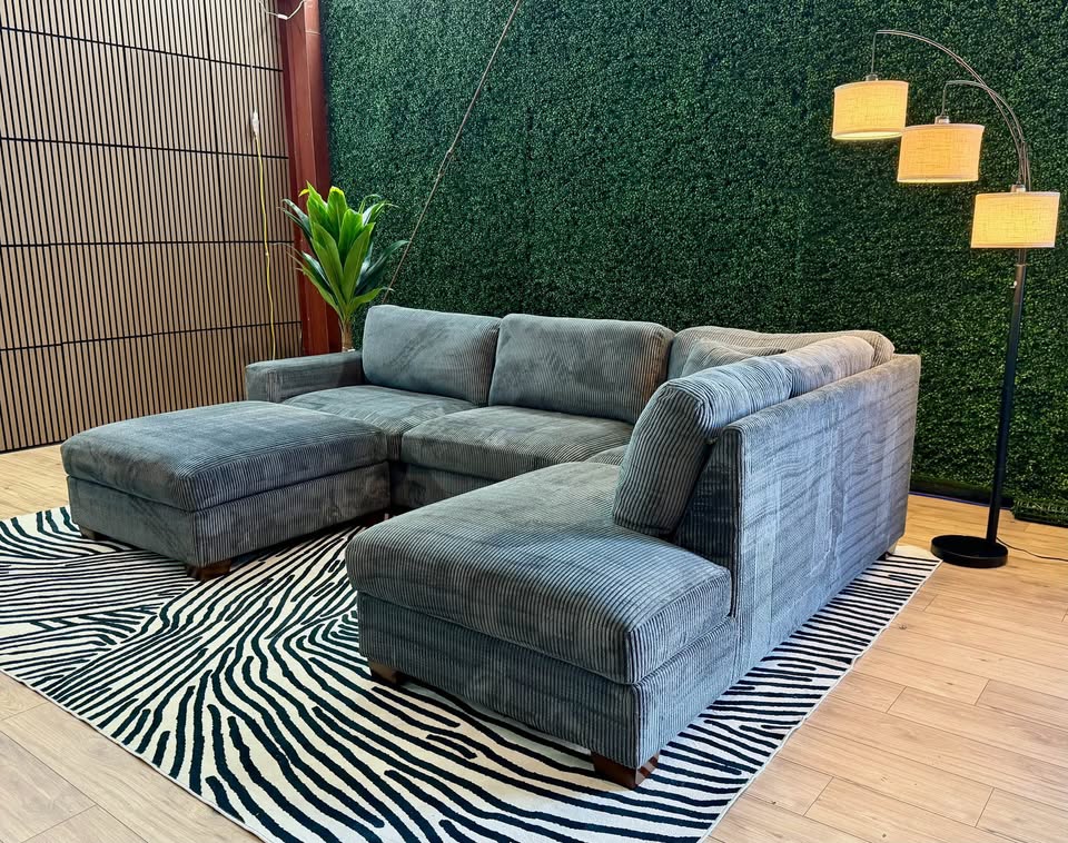Thomasville Artesia Corduroy Fabric Sectional with Ottoman