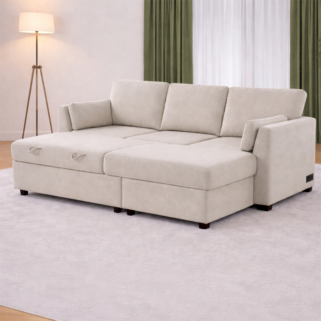 CODDLE LUKE Fabric Sleeper Sofa with Reversible Chaise and Storage