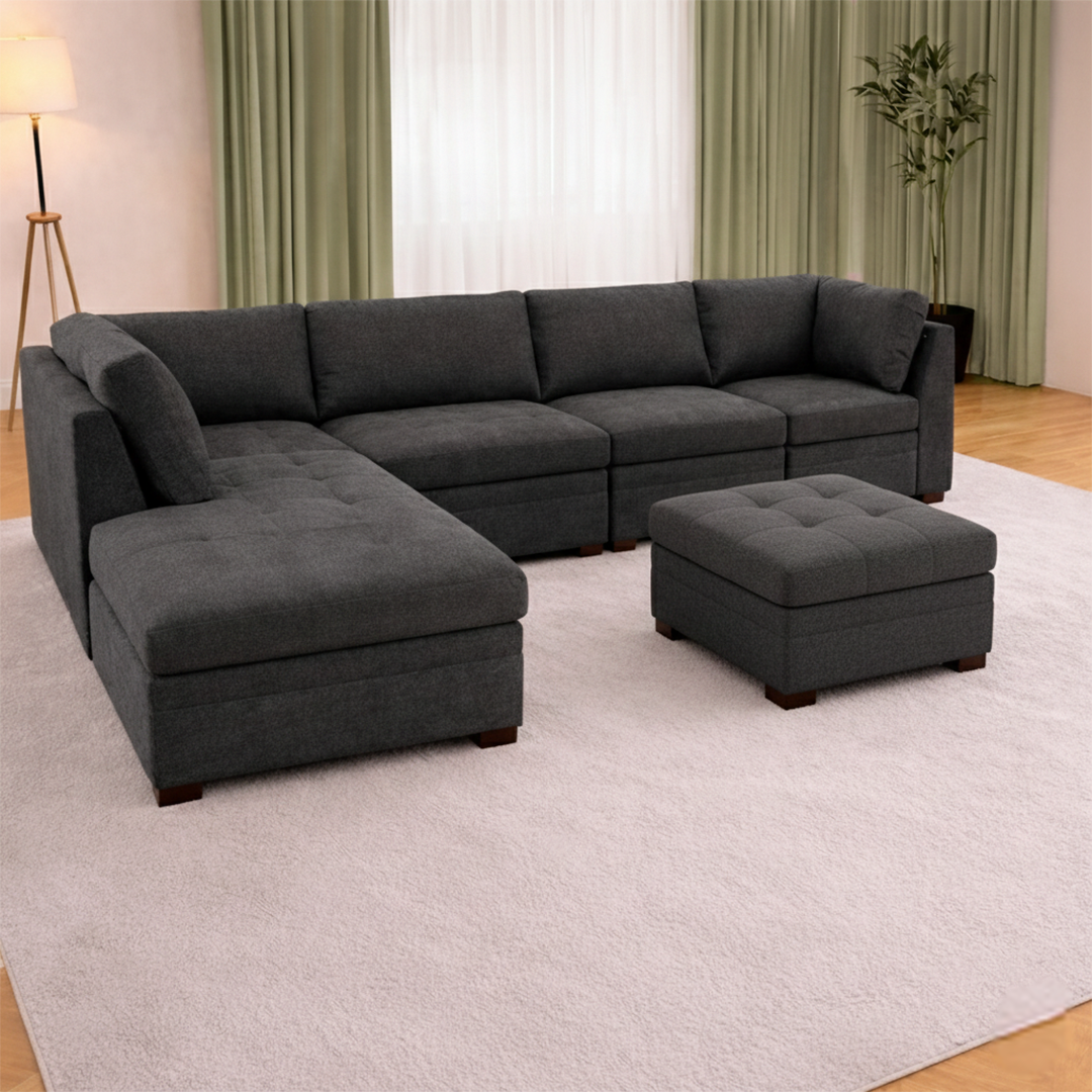 THOMASVILLE TISDALE Modular Sectional 6-Piece with Storage Ottoman